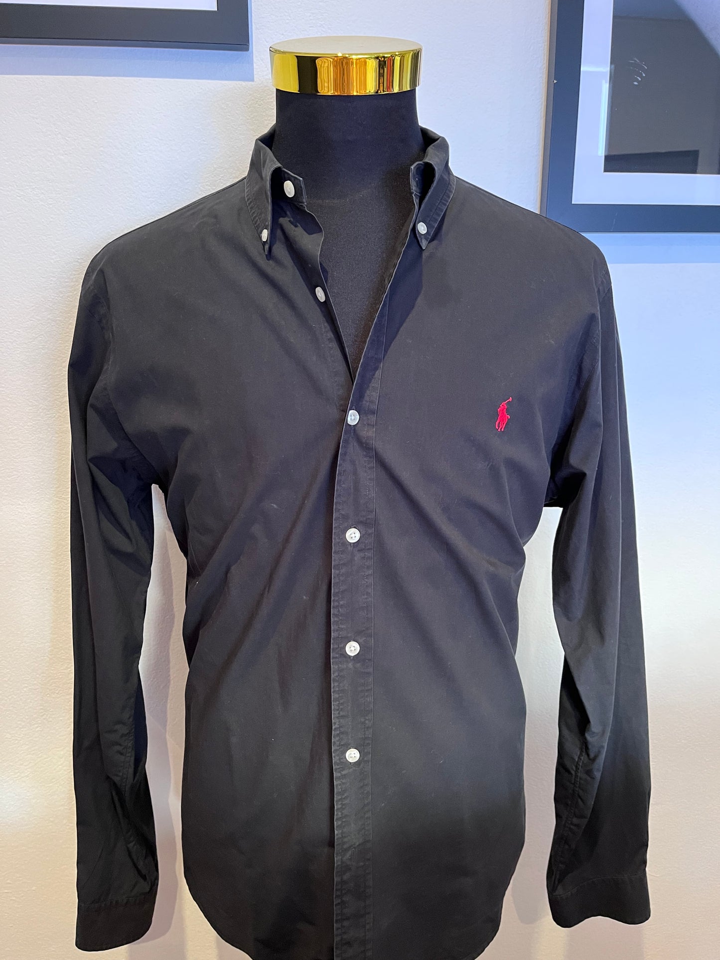 Ralph Lauren 100% Stretch Cotton Black Slim Fit Shirt Size XL fits more like a Large