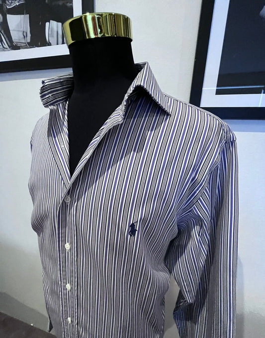 Ralph Lauren 100% Cotton Purple White Stripe Dress Shirt Size XXL Custom Fit