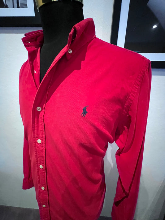 Ralph Lauren 100% Cotton Corduroy Red Shirt Size Large Classic Fit Button Down Collar