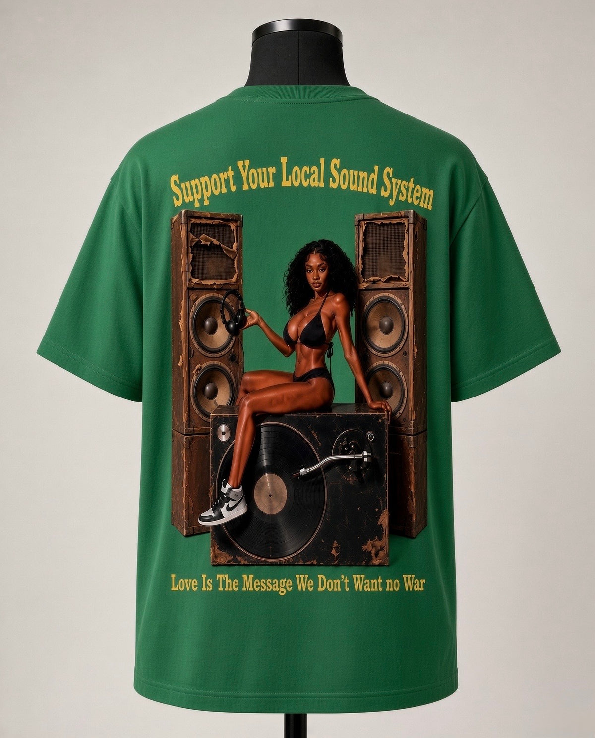 Street & Juice “Support Your Local Sound System” 100% Green Heavyweight Cotton Graphic Tee