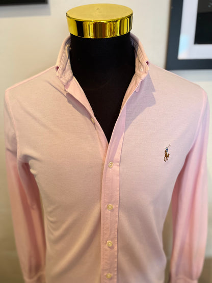 Ralph Lauren 100% Cotton Light Mesh Pink Oxford Knit Shirt Size Small