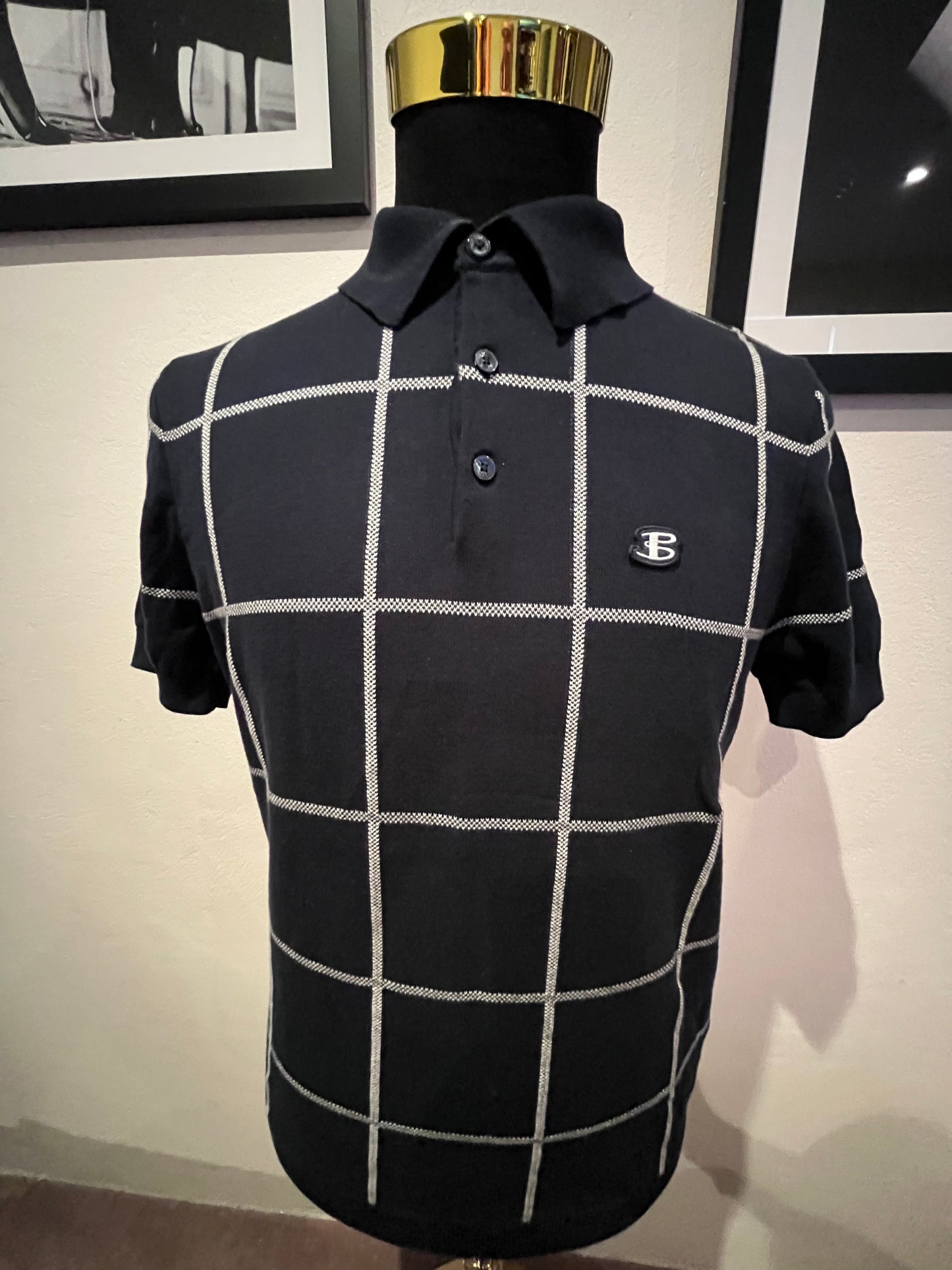 Ben Sherman 100% Cotton Blue Check Polo Shirt Size Large Regular Fit