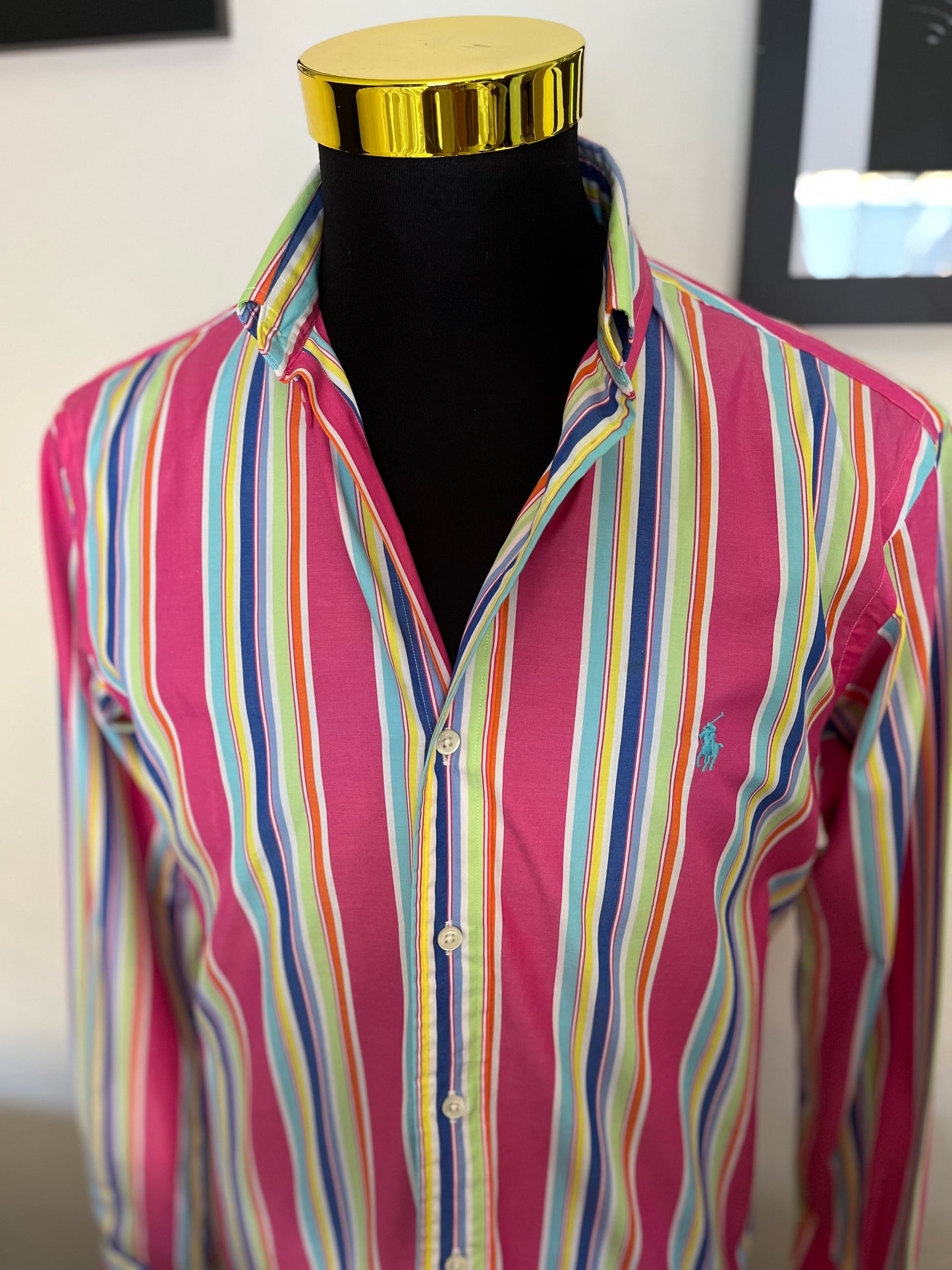 Ralph Lauren 100% Cotton Shirt Multi Colour Stripe Size Medium