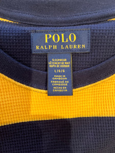 Polo Ralph Lauren 100% Cotton Blue Yellow Striped Waffle Sweater Size Large
