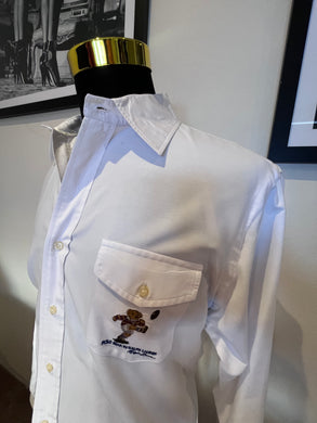 Ralph Lauren 100% Cotton Classic Fit White Shirt Size Large Teddy Bear Motif