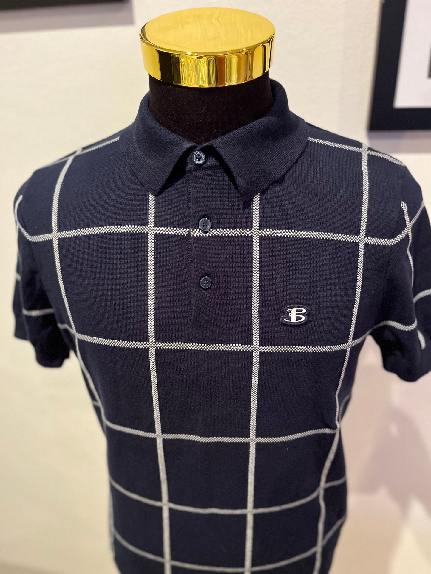 Ben Sherman 100% Cotton Blue Check Polo Shirt Size Large Regular Fit