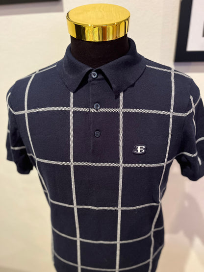 Ben Sherman 100% Cotton Blue Check Polo Shirt Size Large Regular Fit