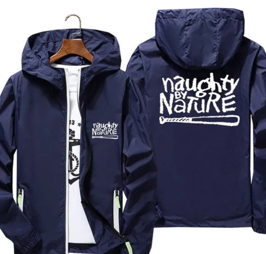 Naughty By Nature Navy Microfibre Showerproof Hooded Windbreaker Zipper Front