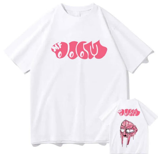 MF DOOM 100% Cotton White Chest & Back Logo Tee Size Large