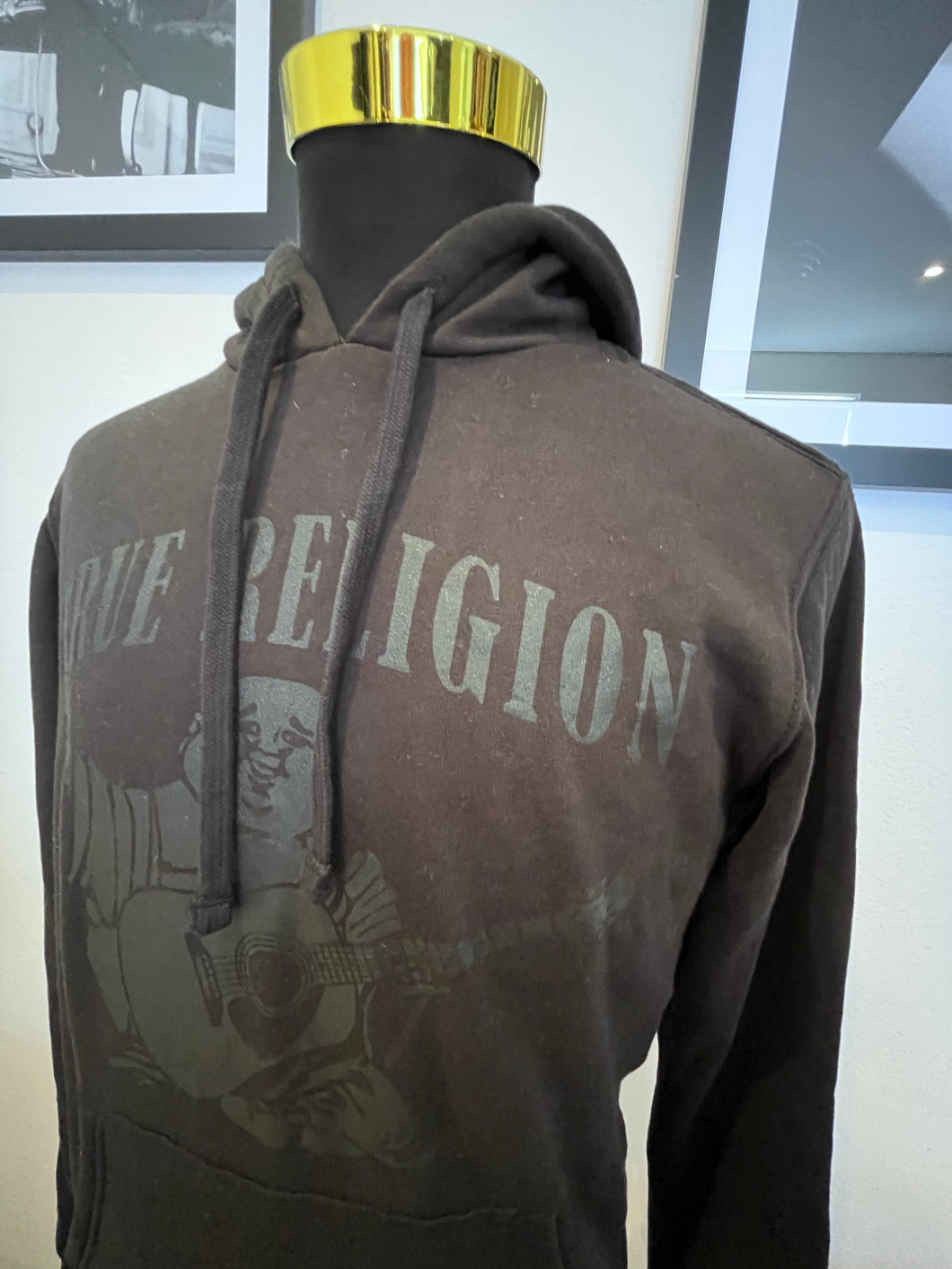 True Religion 100% Cotton Logo Print Black Hoodie Size M BNWT