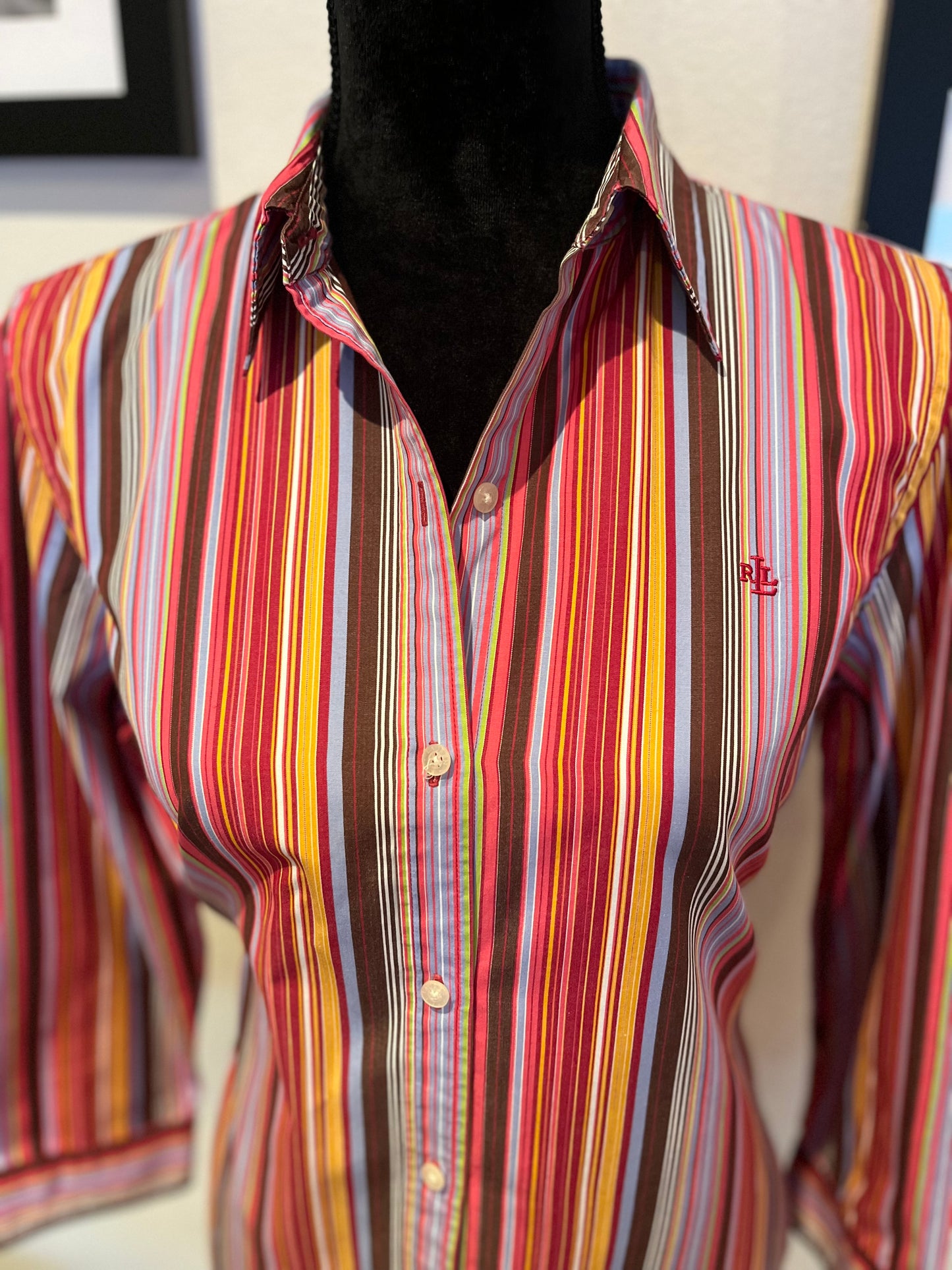Ralph Lauren Women’s 100% Cotton Res Burgundy Stripe Shirt Slim Fit Size M