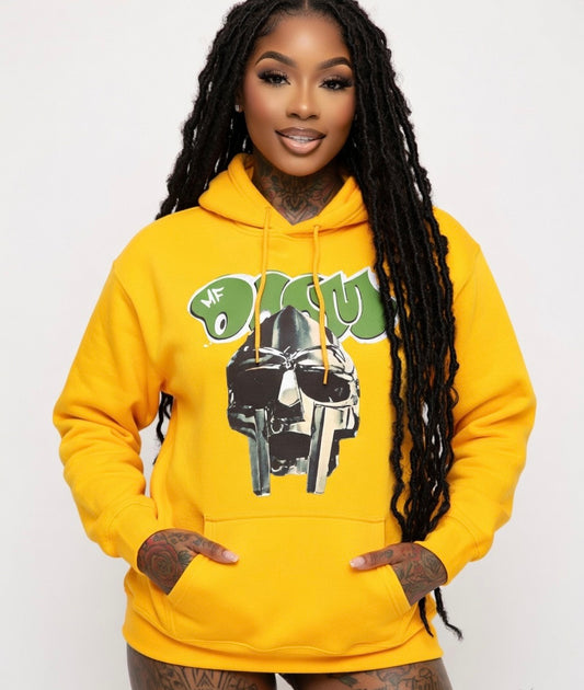 MF DOOM Fleece Yellow Metal Face Hoodie Chest Logo