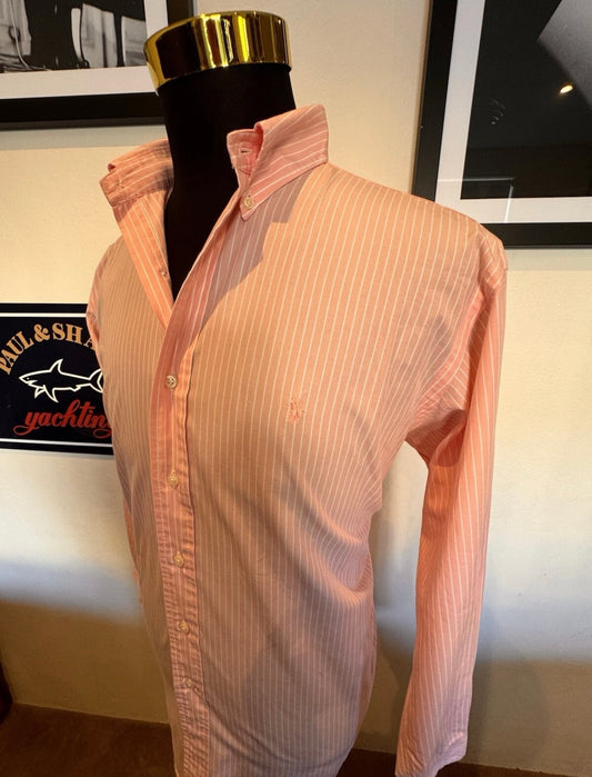 Ralph Lauren 100% Cotton Pink White Striped Shirt Classic Fit Size 16 Large