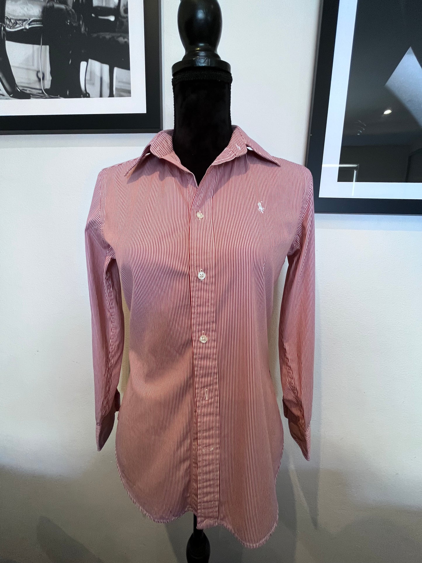 Ralph Lauren Women’s 100% Cotton Red White Stripe Shirt Slim Fit Size 8