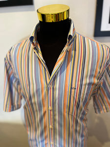 Paul & Shark 100% Cotton Stripe Shirt Size 42 Large Made in Italy Button Down Collar