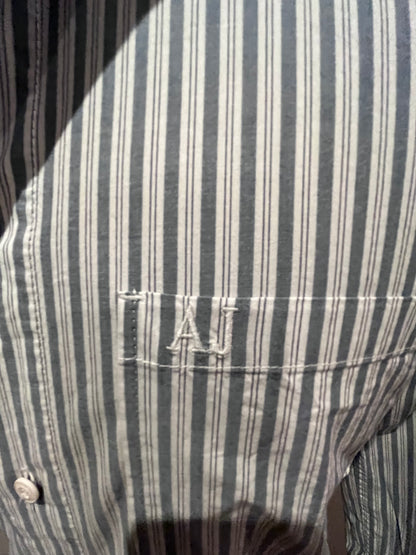 Armani Armani Jeans 100% Cotton White / Grey Stripe Shirt Size S