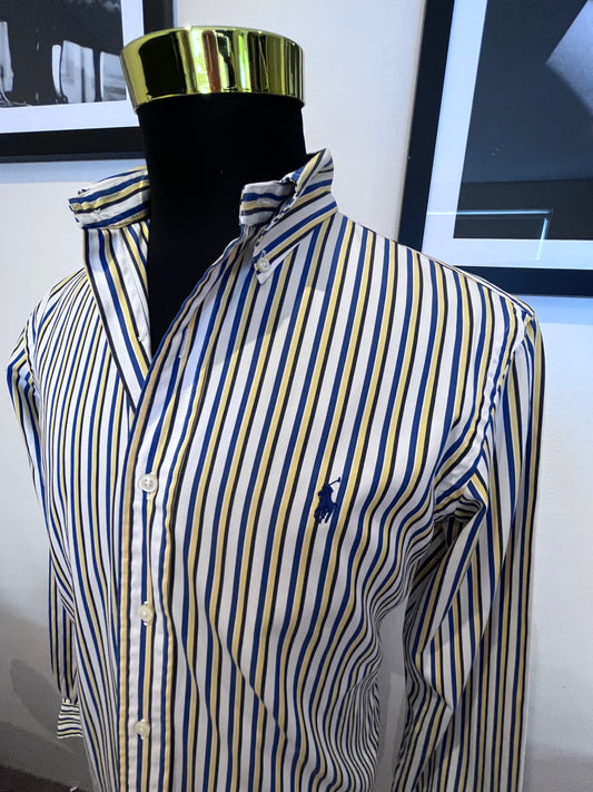 Ralph Lauren 100% Cotton White / Blue Stripe Shirt Size M Custom Fit