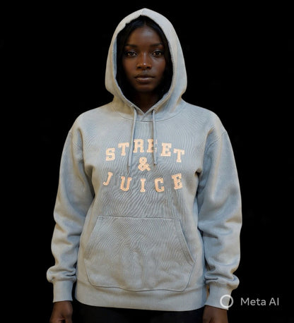 Street & Juice 100% Cotton Knit Pastel Blue Chest Logo Drawer String Hoodie