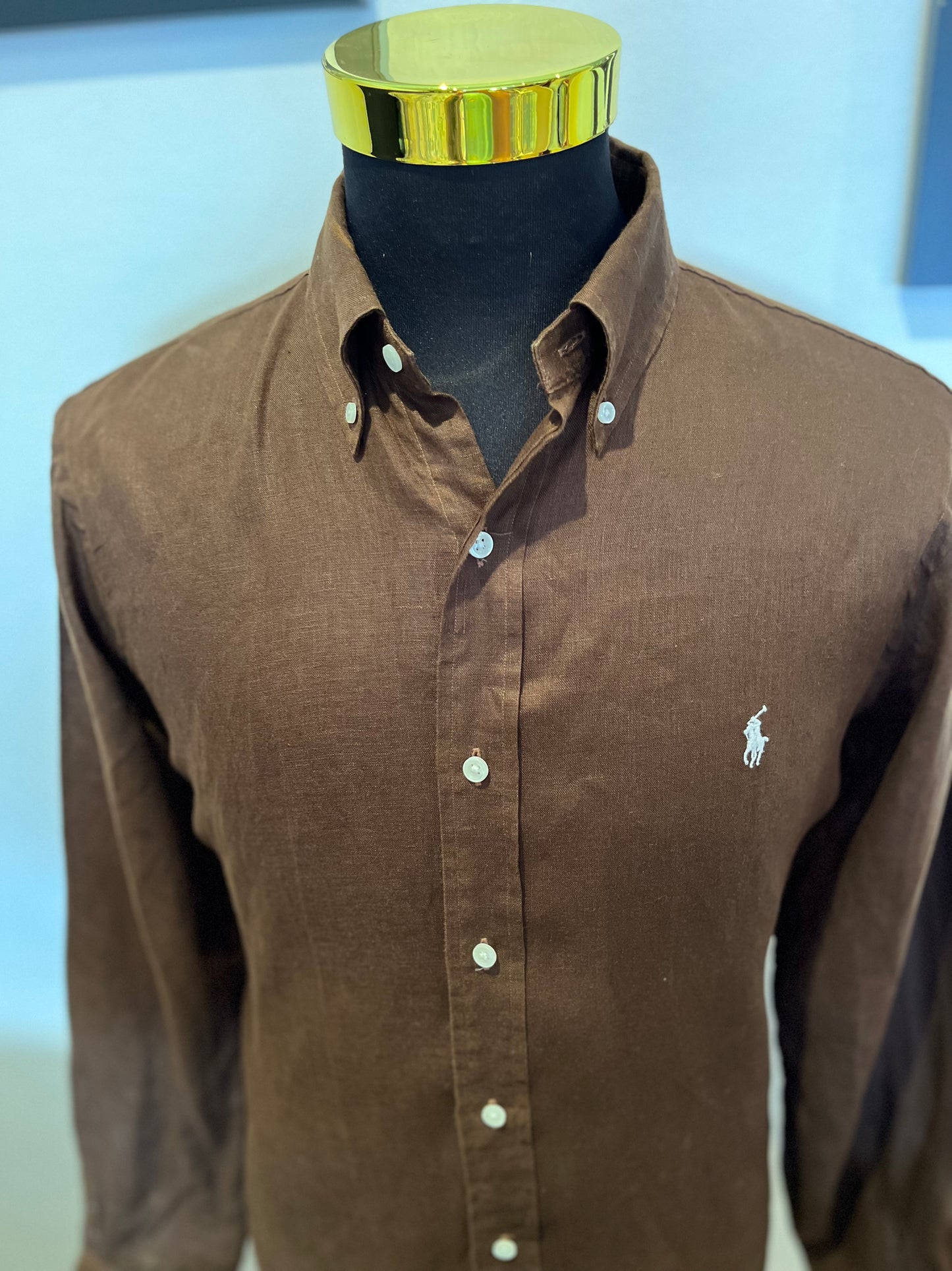 Ralph Lauren 100% Linen Brown Shirt Size Large