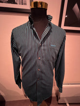 Load image into Gallery viewer, Pringle of Scotland 100% Blue Black Stripe Cotton Shirt Size Large Button Down Collar
