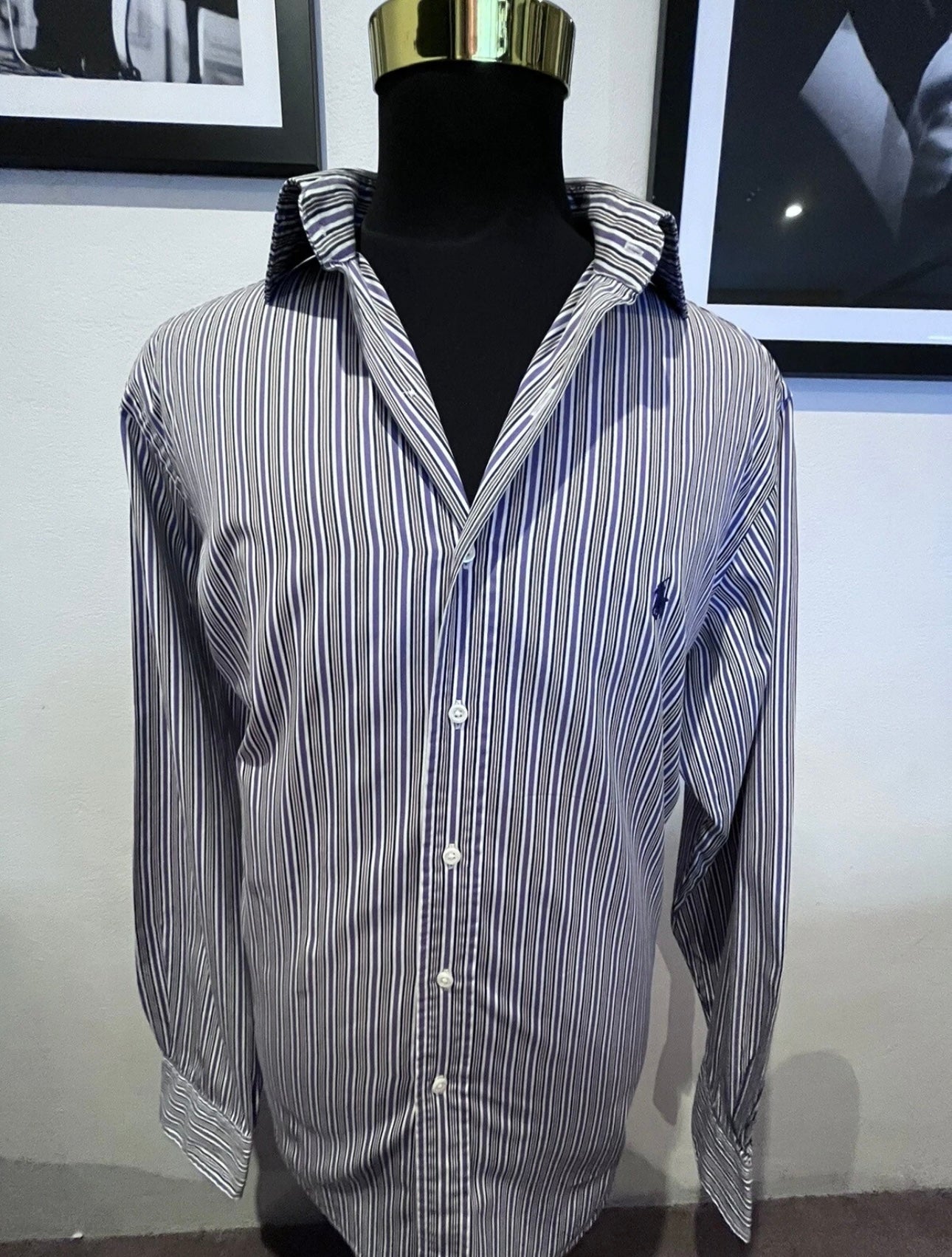 Ralph Lauren 100% Cotton Purple White Stripe Dress Shirt Size XXL Custom Fit