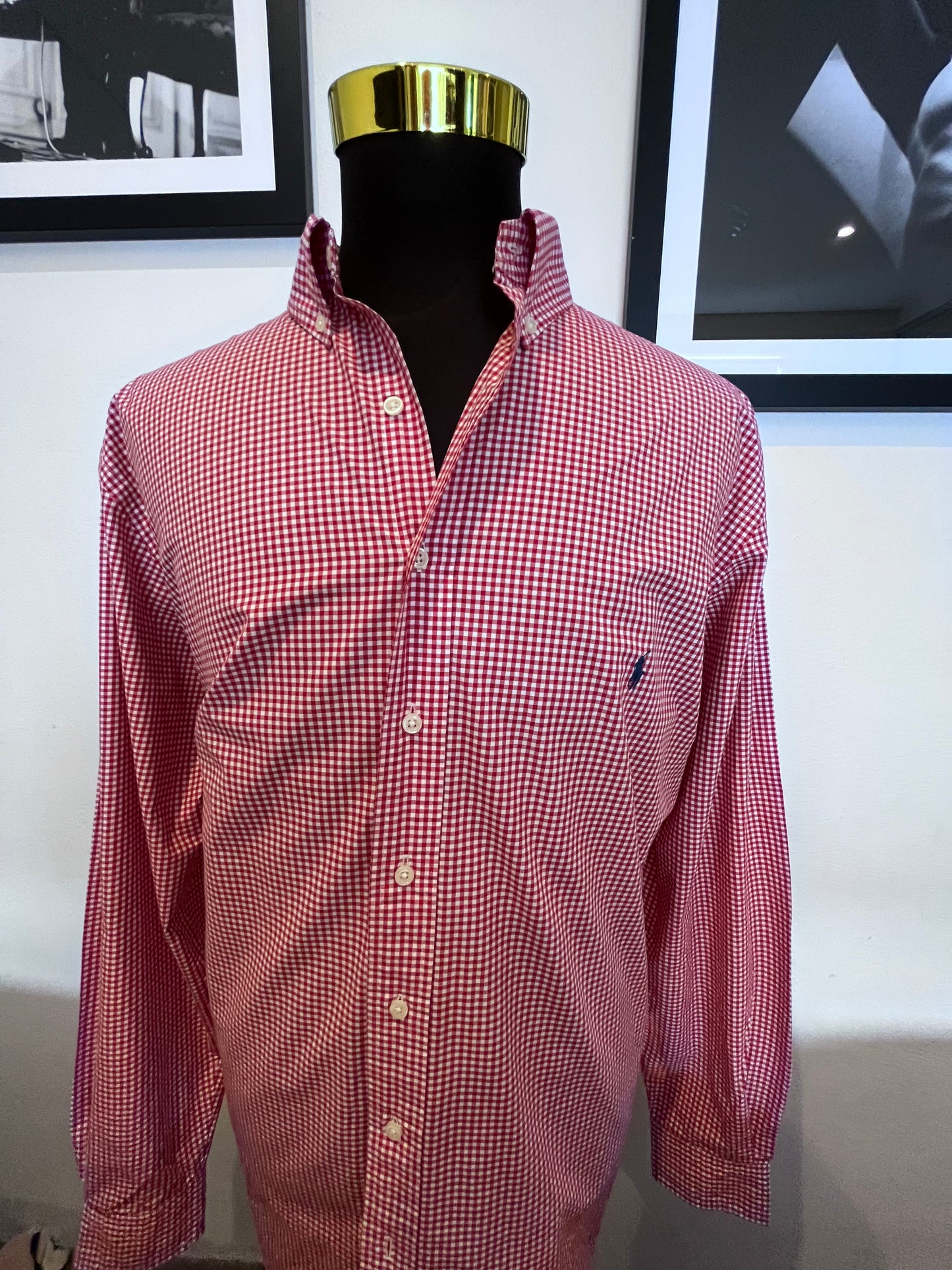 Ralph Lauren 100% Cotton Red White Gingham Check Shirt Size XL Classic Fit