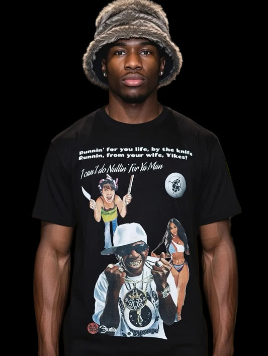 Street & Juice Flavor Flav Public Enemy “Can’t Do Nuttin For Ya Man” 100% Cotton Black Chest Logo T Shirt