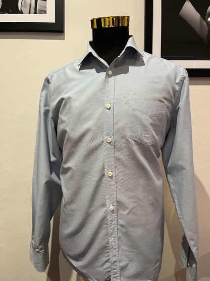 Z Zegna 100% Cotton Drop 8 Fit Blue Shirt Size Large 44/17.5