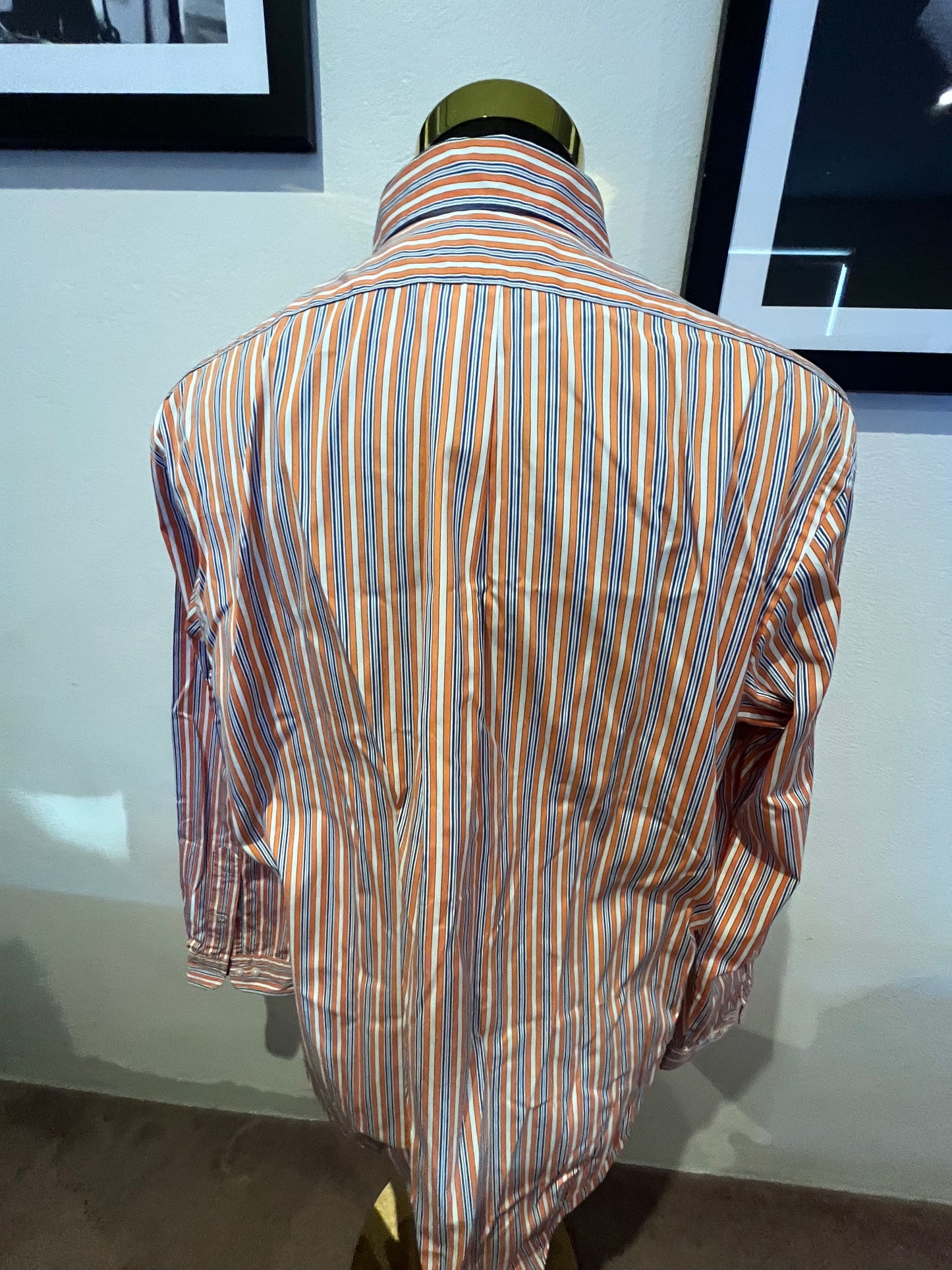 Ralph Lauren 100% Cotton Custom Fit Orange Stripe Shirt Size Large Button Down Collar