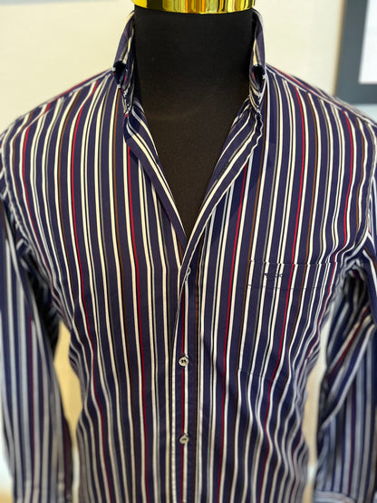 Paul & Shark 100% Cotton Blue Red Striped Shirt Size 38 Small Made in Italy Button Down Collar
