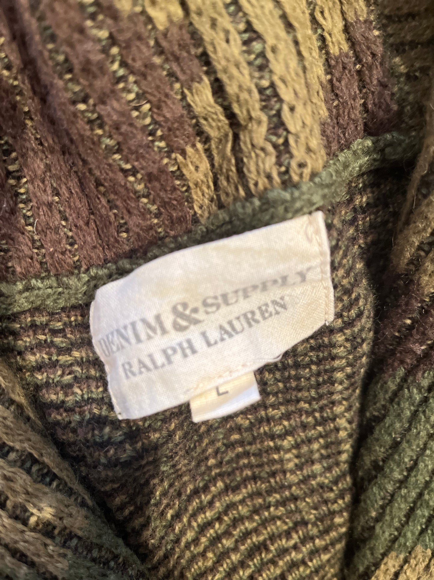 Ralph Lauren Denim & Supply Camouflage Light Knit Cardigan Size L 100% Cotton Fits more like a Medium