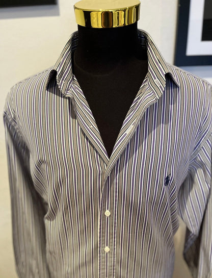 Ralph Lauren 100% Cotton Purple White Stripe Dress Shirt Size XXL Custom Fit
