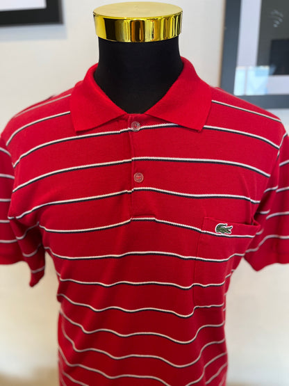 Lacoste 100% Cotton Red Stripe Polo Shirt Size 6 Large to XL Made In France