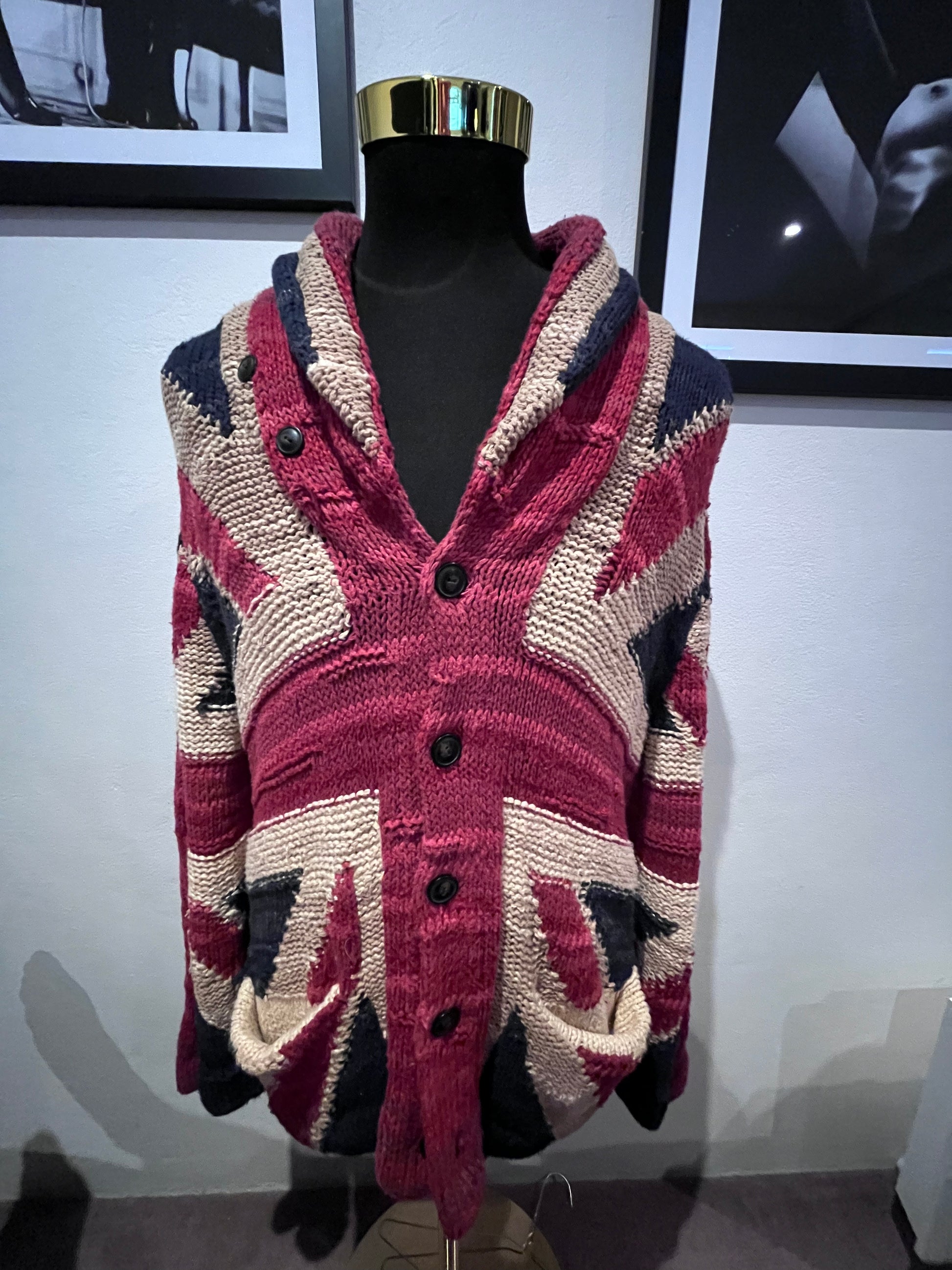 Ralph Lauren Denim Supply Union Jack Cotton Blend Cardigan Size Large