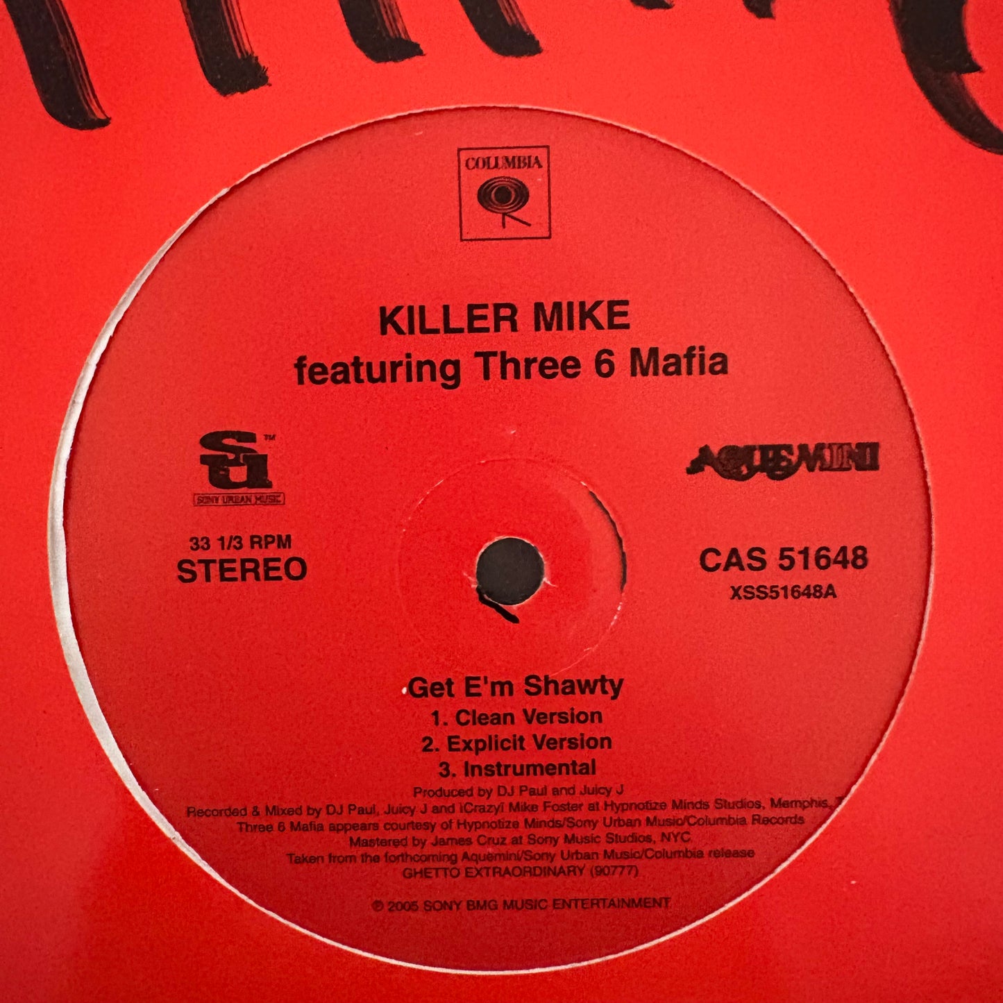 Killer Mike Ft Three 6 Mafia “Get E’m Shawty” / “For The No No” 6 version 12inch vinyl record