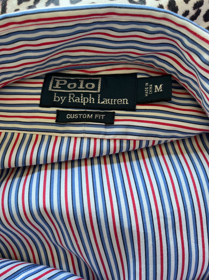 Ralph Lauren 100% Cotton Blue Red Spread Collar Shirt Size M Classic Fit, Fits Small to Medium