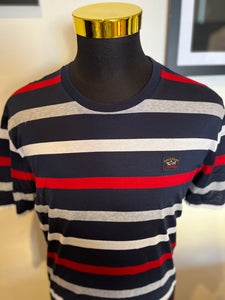 Paul & Shark 100% Cotton Regular Fit Blue Red Stripe Tee Size XL Made In Italy