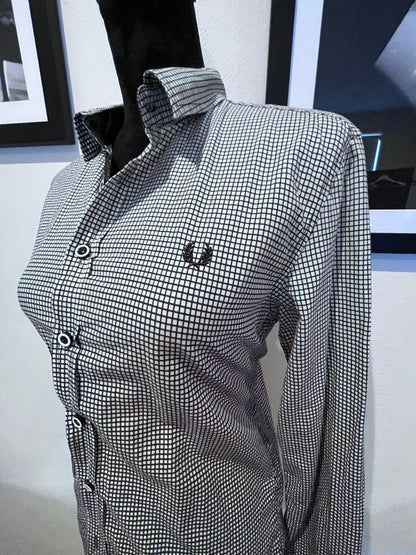 Fred Perry Women’s 100% Cotton Black White Check Shirt Slim Fit Size L
