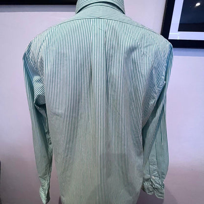Ralph Lauren 100% Cotton Green Stripe Shirt Size L Custom Fit Button Down Collar