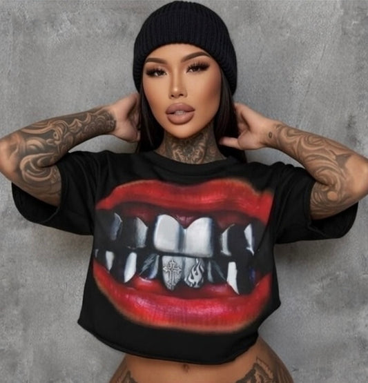 Lips N Grillz Unisex 100% Cotton Black T Shirt Size Men’s Large