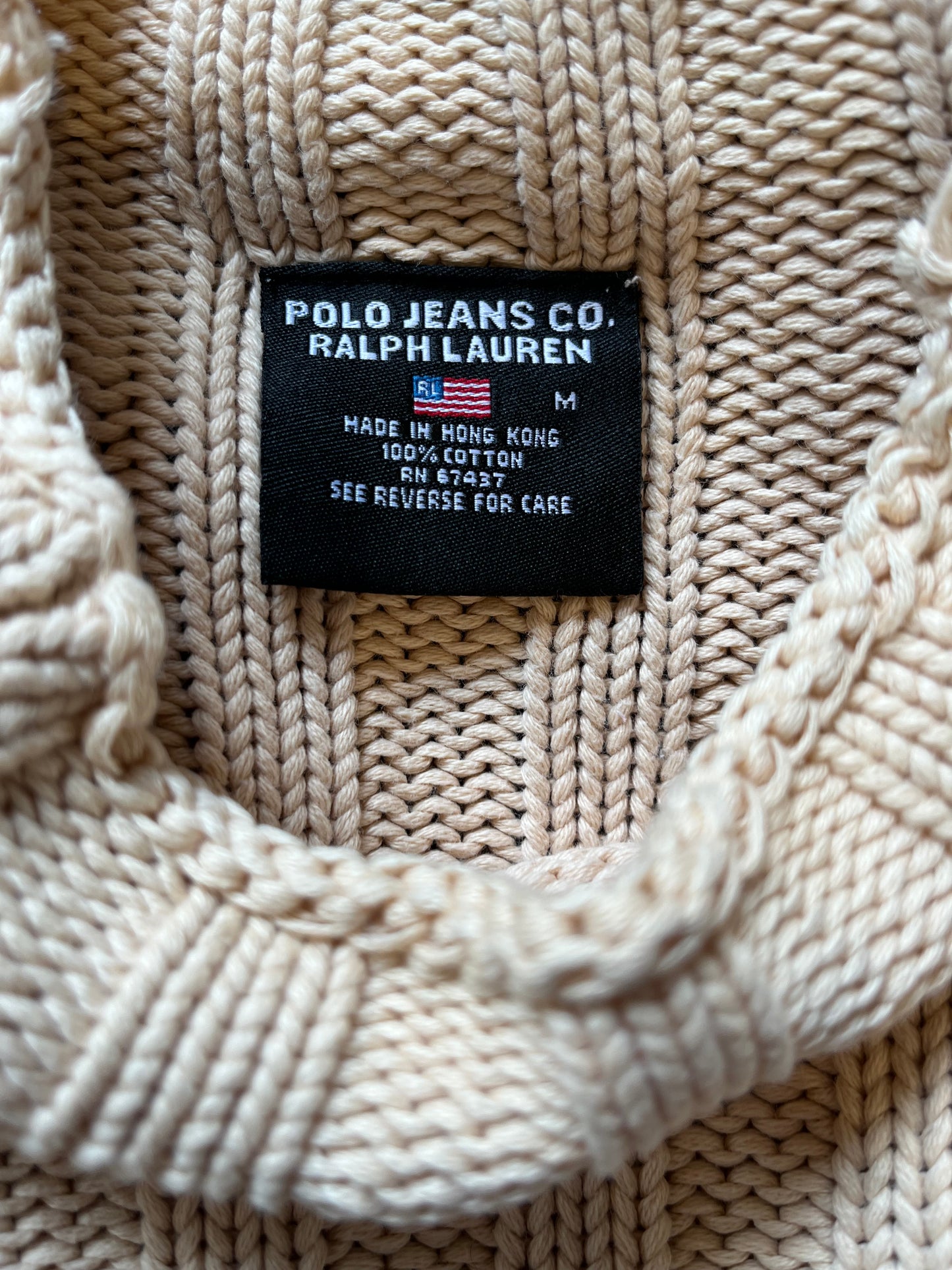 Ralph Lauren Women’s 100% Cotton Crew Neck Cream Cable Sweater Size M