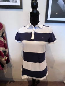 Tommy Hilfiger 100% Cotton Women’s Blue White Stripe Polo Shirt Size M