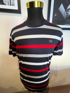 Paul & Shark 100% Cotton Regular Fit Blue Red Stripe Tee Size XL Made In Italy
