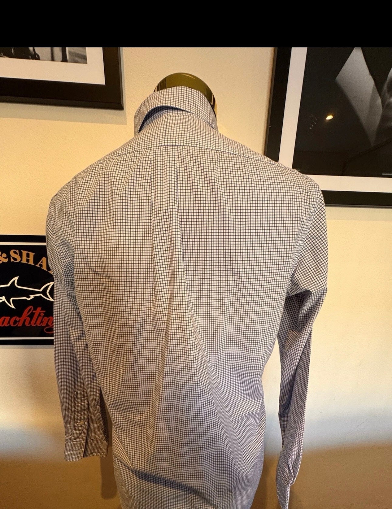 Ralph Lauren 100% Cotton Stretch Blue White Check Shirt Slim Fit Size Small