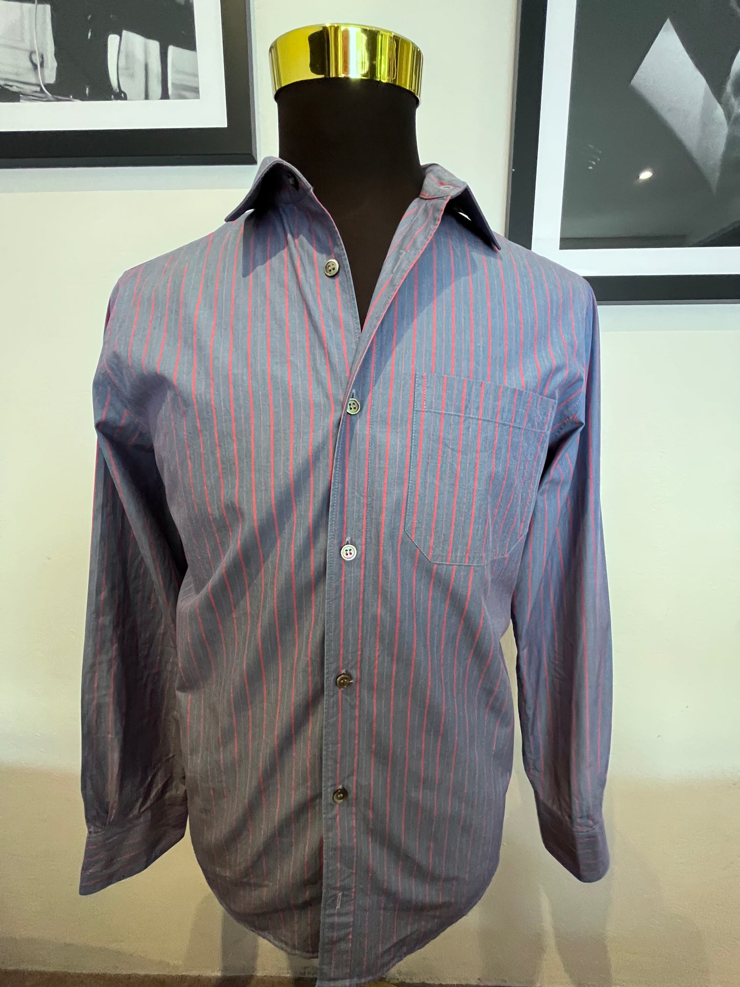 A.P.C. APC 100% Cotton Blue Red Stripe Shirt Size Large Chest Pocket