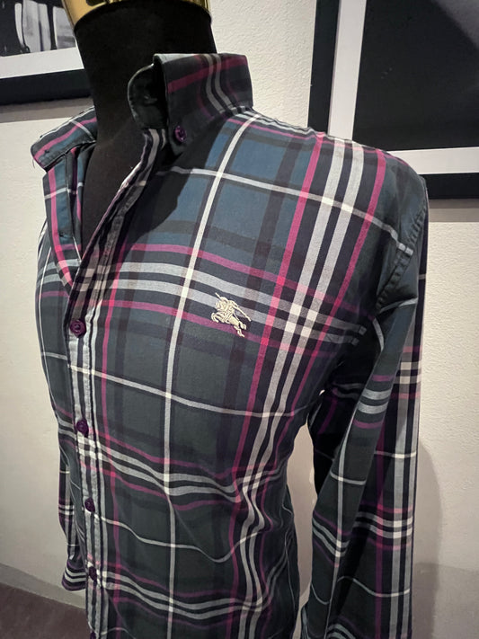 Burberry 100% Cotton Blue Pink Check Shirt Size XL fits More Like L Classic Fit