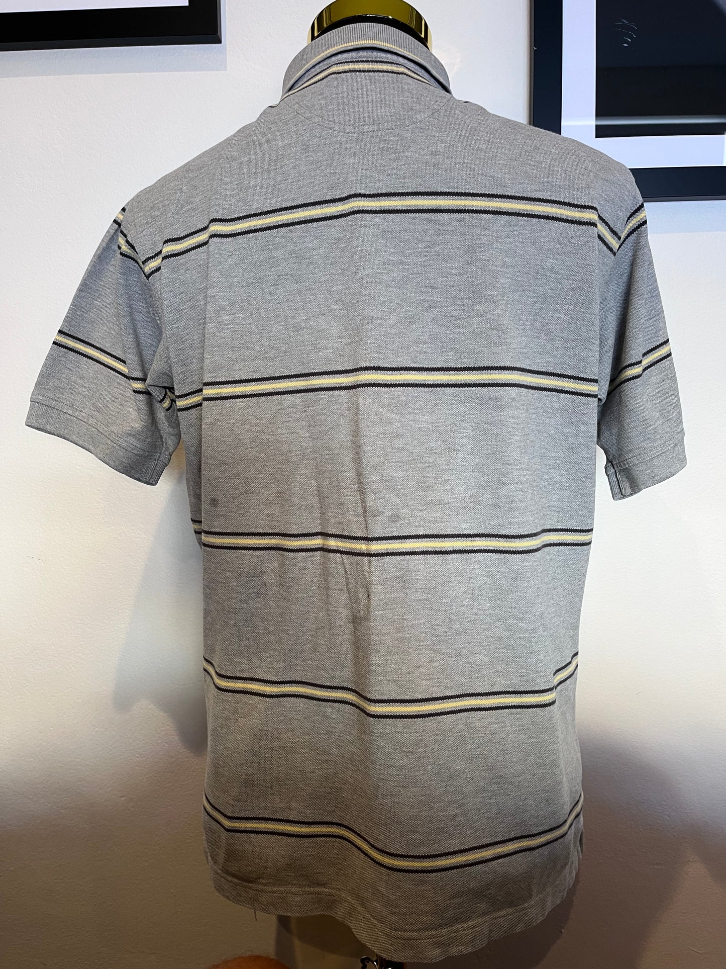 Henri Lloyd 100% Cotton Custom Fit Grey Yellow Stripe Polo Shirt Size Medium