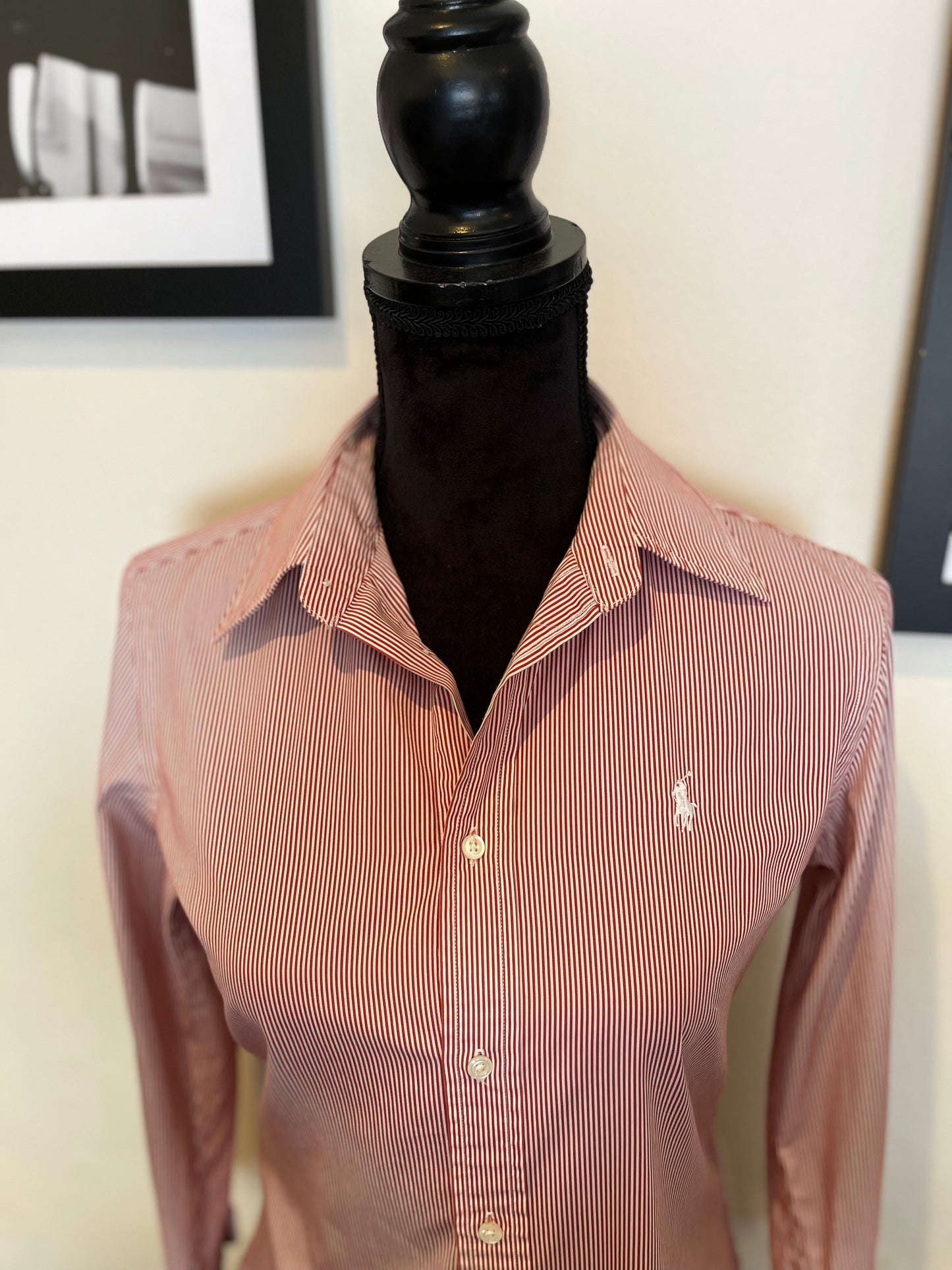 Ralph Lauren Women’s 100% Cotton Red White Stripe Shirt Slim Fit Size 8