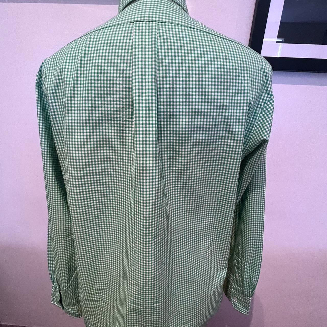 Ralph Lauren 100% Cotton Green Gingham check Shirt Size L Custom Fit Button Down Collar