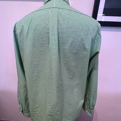 Ralph Lauren 100% Cotton Green Gingham check Shirt Size L Custom Fit Button Down Collar